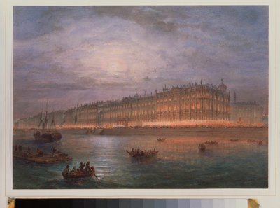 View of the Winter Palace at Night, Saint Petersburg by Vasili Semenovich Sadovnikov