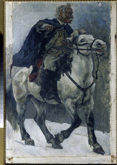 Alexander Suvorov on Horseback. The Russian Hero Crossing the Alps at the Head of Russian Troops During the Italian Campaign (1799-1800) by Vasilij Ivanovic Surikov