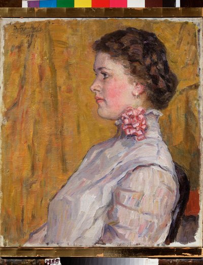 Female Portrait on a Yellow Background by Vasilij Ivanovic Surikov