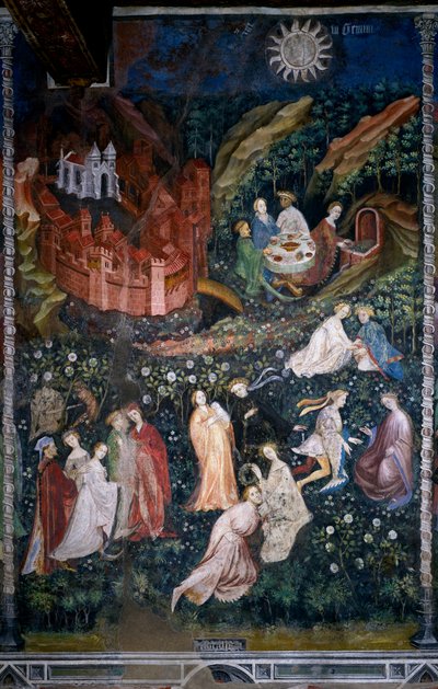 Month of May: Couples of Young Aristocrats and Lady in a Rose Garden by Venceslao Maestro