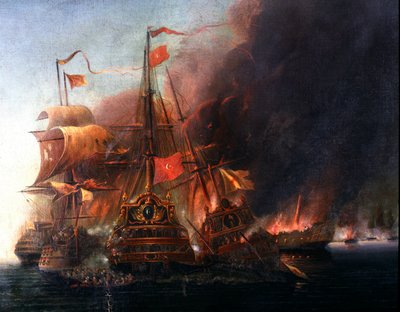 Battle between the Ottoman fleets and the Venetian fleets off Famagusta during the siege of Cyprus in 1570 by Venetian School