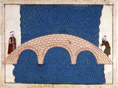 Constantinople. Galata Bridge (Miniature from “Turkish Memorials” (codex Cicogna 1971 “Memorie Turchesche”) Watercolour from the 17th century Venetian school) by Venetian School