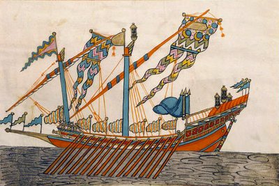 Miniature from the Memorie Turchesche Depicting a Turkish Flagship by Venetian School
