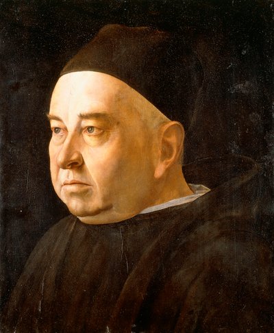 Portrait of a Cleric, bust-length wearing a black coat and cap by Venetian School