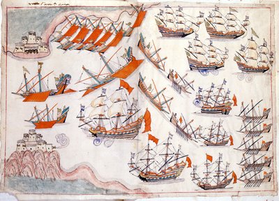 War between Venice and the Ottoman Empire: Battle of the Dardanelles which saw the victory of Venetian captain Lorenzo Marcello in 1655 by Venetian School