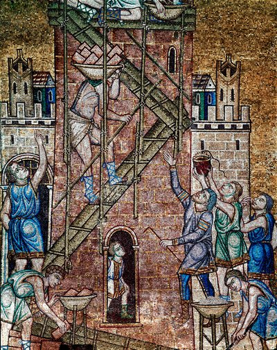 Byzantine architecture: the construction of the tower of Babel by Veneto Byzantine School