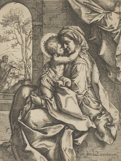 The Virgin Seated with the Christ Child on Her Lap Embracing Her, Joseph Seen Through by Ventura Salimbeni