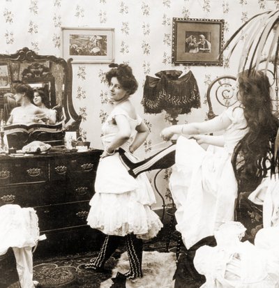 Stereoscopic Card Depicting a Woman Being Laced into a Corset, c.1900 by Vermont, USA H.C. White Company