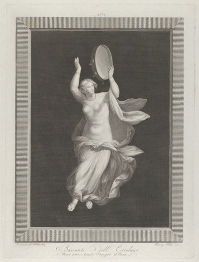A Partly Naked Bacchante Playing a Tambourine by Vicenzo Feoli