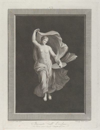 A partly nude bacchante holding a disk in her left hand and raising her garments, ca. 1795-1820 by Vicenzo Feoli