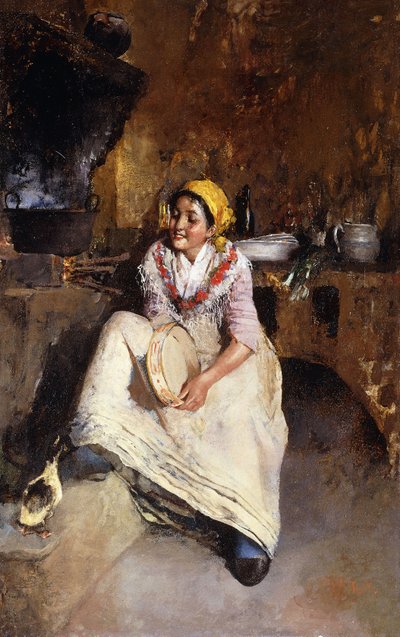A Young Girl with a Tambourine by Vicenzo Irolli