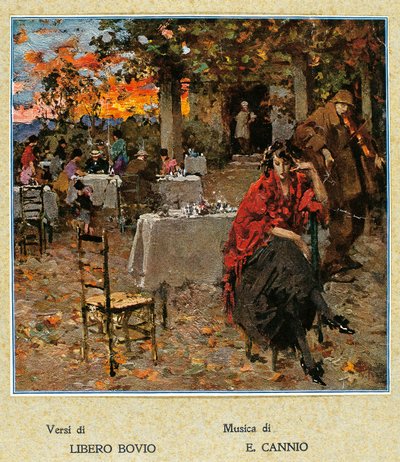 Outdoor restaurant, illustration for a collection of Neapolitan songs, Italy, 20th Century by Vicenzo Irolli