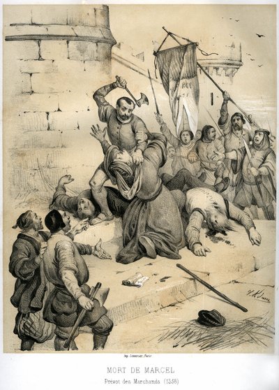 Assassination of Etienne Marcel by Jean Maillart, Engraving by Victor Adam in the Book 
