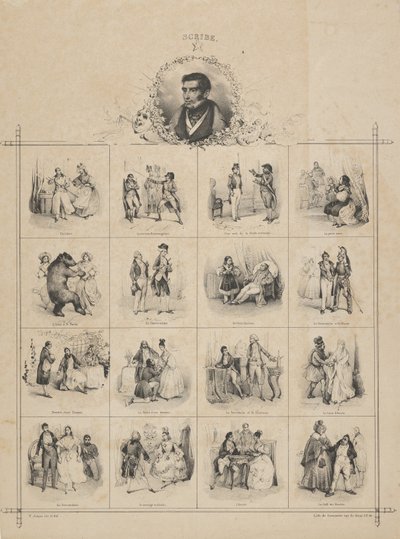Augustin-Eugène Scribe with Characters, 19th century by Victor Adam