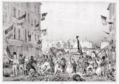 Barricade at the Rue Dauphine, 29th July 1830, engraved by H. Delaporte by Victor Adam