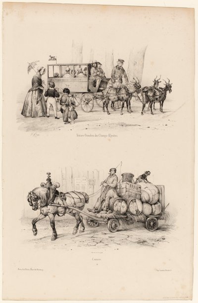 Omnibus coach on the Champs-Elysées, c.1841-44 by Victor Adam