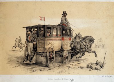 Paris omnibus car - Lithography by Adam, ca. 1840 by Victor Adam
