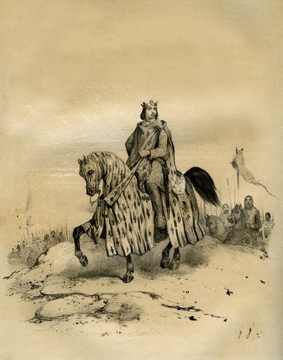 Philip 6 of Valois, king of France from 1328 to 1350, riding at the head of his troops when he took power in 1328 by Victor Adam