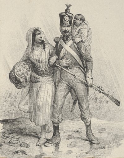 Soldier with a Woman on His Arm and a Child on His Back by Victor Adam