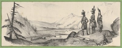 Three soldiers in a landscape by Victor Adam