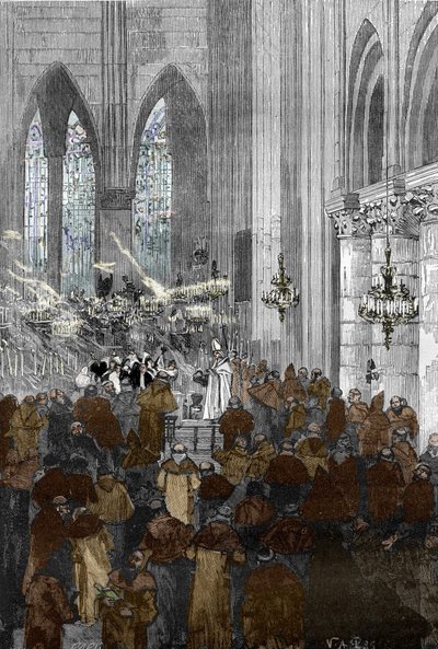 Affair of the Possessed of Loudun (Demons of Loudun) ca. 1630: The Possessed Ursuline Nuns during an Exorcism Session in the Church of St Croix in Loudun by Victor Armand Poirson
