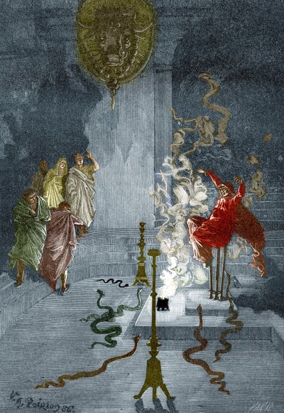Representation of the Pythia, Priestess at the Temple of Apollo in Ancient Greece (Engraving from The Mysteries of Science by Louis Figuier) by Victor Armand Poirson