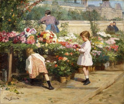 The Flower Market by the Seine by Victor Gabriel Gilbert