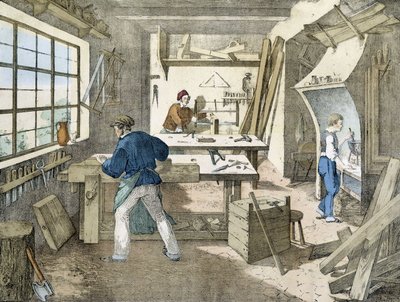 The carpenter, lithograph by Janson. 19th century by Victor Janson