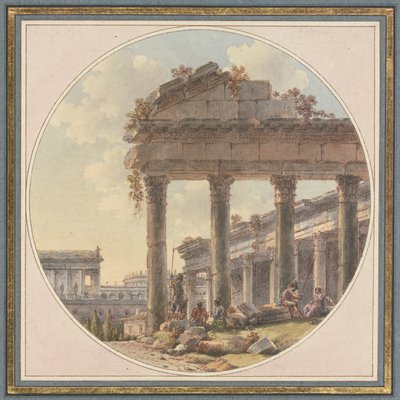 Architectural Capriccio: Temple Ruin and Figure Staffage by Victor Jean Nicolle