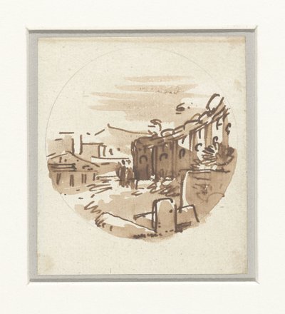 Quick Sketch of Classical Buildings, a Temple, and a Portico in a Curved Wall by Victor Jean Nicolle