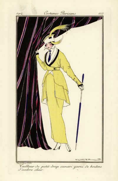 Woman in Canary Yellow Dress with Amber Buttons by Victor Lhuer