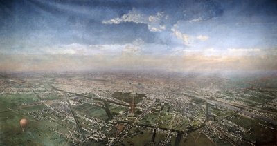 General view of Paris from a hot-air balloon by Victor Navlet