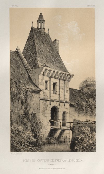 Picturesque Architecture or Monuments of the 15th and 16th Centuries: Castles of France of the 15th and 16th Centuries: Pl. 48, Gate of the Castle of Fresnay-Le-Puceux (Calvados) by Victor Petit