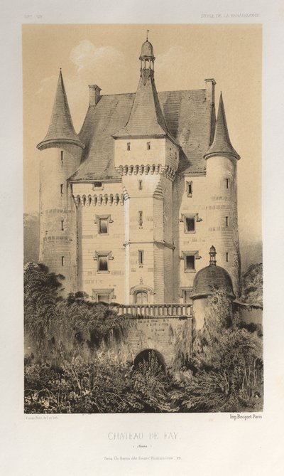 Picturesque Architecture or Monuments of the 15th and 16th Centuries: Castles of France of the 15th and 16th Centuries: Pl. 52, Castle of Fay (Maine) by Victor Petit