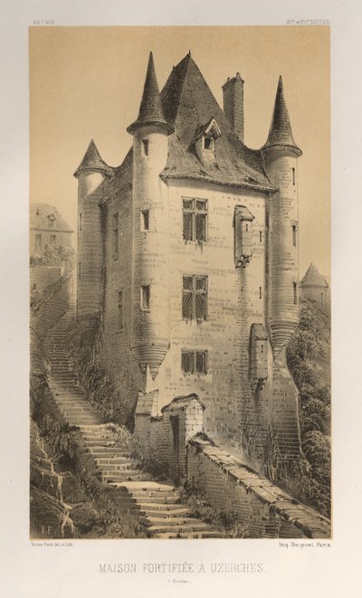 Picturesque Architecture or Monuments of the 15th and 16th Centuries: Castles of France of the 15th and 16th Centuries: Pl. 60, Fortified House in Uzerches (Corrèze) by Victor Petit