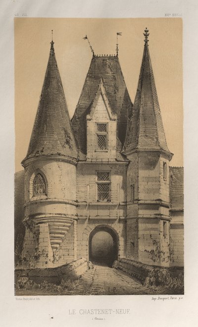 Picturesque Architecture or Monuments of the 15th and 16th Centuries: Castles of France of the 15th and 16th Centuries: Pl. 65, Le Chastelet-Neuf (Corrèze) by Victor Petit