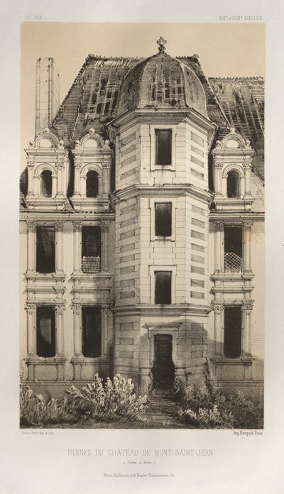 Picturesque Architecture or Monuments of the 15th and 16th Centuries: Castles of France of the 15th and 16th Centuries: Pl. 71, Ruins of the Castle of Mont-Saint-Jean (Saone et Loire) by Victor Petit