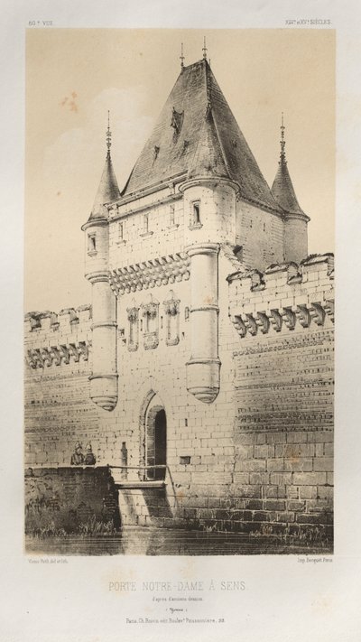 Picturesque Architecture or Monuments of the 15th and 16th Centuries: Castles of France of the 15th and 16th Centuries: Pl. 80, Notre-Dame Gate in Sens after old drawings (Yonne) by Victor Petit