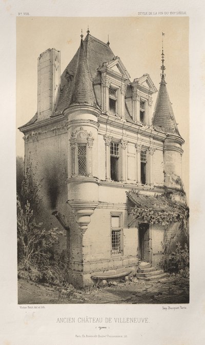 Picturesque Architecture or Monuments of the 15th and 16th Centuries: Castles of France of the 15th and 16th Centuries: Pl. 9, Ancient Castle of Villeneuve (Yonne) by Victor Petit