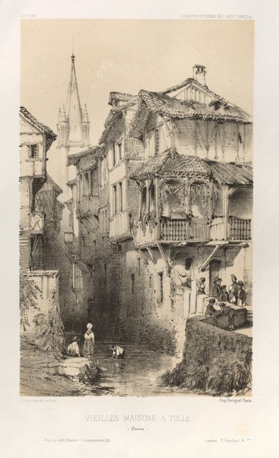 Picturesque Architecture or Monuments of the 15th and 16th Centuries: Castles of France of the 15th and 16th Centuries: Pl. 10, Old Houses in Tulle (Correze) by Victor Petit