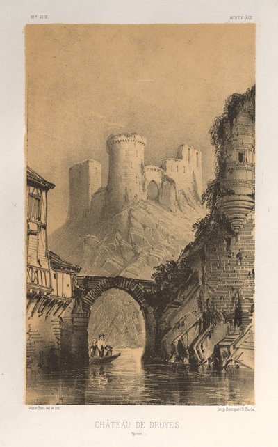 Picturesque Architecture or Monuments of the 15th and 16th Centuries: Castles of France of the 15th and 16th Centuries: Pl. 12, Castle of Druyes (Yonne) by Victor Petit