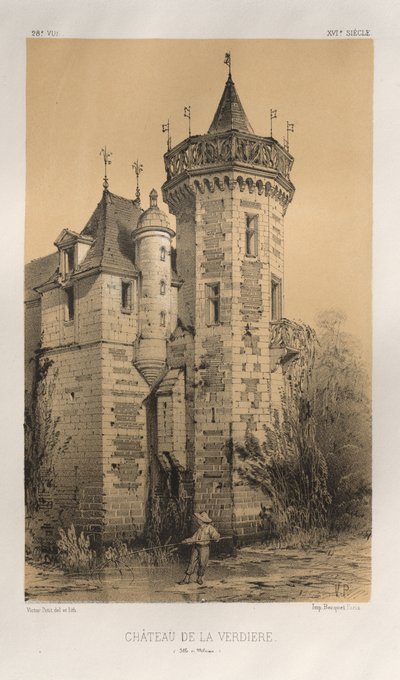 Picturesque Architecture or Monuments of the 15th and 16th Centuries: Castles of France of the 15th and 16th Centuries: Pl. 28, Castle of La Verdiere (Ille en Vilaine) by Victor Petit