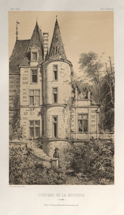 Picturesque Architecture or Monuments of the 15th and 16th Centuries: Castles of France of the 15th and 16th Centuries: Pl. 29, Castle of La Bouverie (Sarthe) by Victor Petit