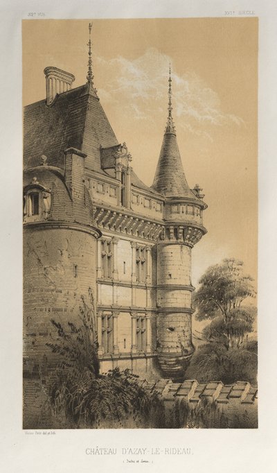 Picturesque Architecture or Monuments of the 15th and 16th Centuries: Castles of France of the 15th and 16th Centuries: Pl. 32, Castle of Azay-Le-Rideau (Indre et Loire) by Victor Petit