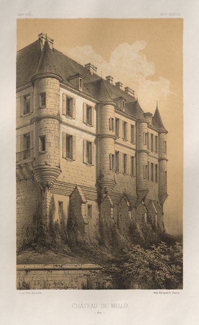 Picturesque Architecture or Monuments of the 15th and 16th Centuries: Castles of France of the 15th and 16th Centuries: Pl. 35, Castle of Mello (Oise) by Victor Petit