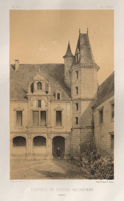 Picturesque Architecture or Monuments of the 15th and 16th Centuries: Castles of France of the 15th and 16th Centuries: Pl. 36, Castle of Rocher Mezangers (Mayenne) by Victor Petit