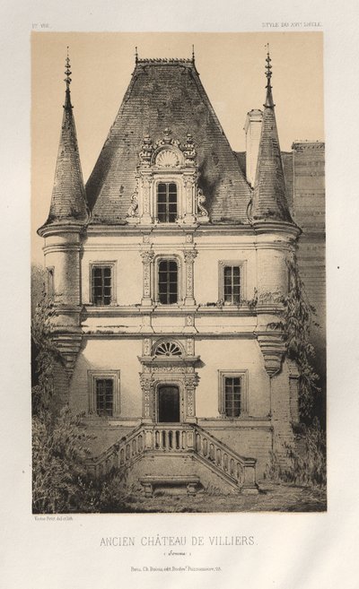 Picturesque Architecture or Monuments of the 15th and 16th Centuries: Castles of France of the 15th and 16th Centuries: Pl. 1, Old Castle of Villiers (Somme) by Victor Petit