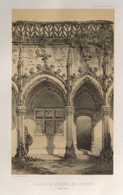 Picturesque Architecture or Monuments of the 15th and 16th Centuries: Castles of France of the 15th and 16th Centuries: Pl. 41, Gallery of the Castle of Jouancy (Saone et Loire) by Victor Petit