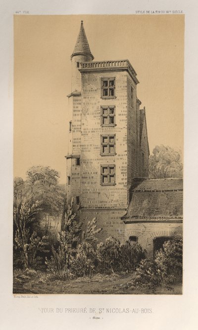 Picturesque Architecture or Monuments of the 15th and 16th Centuries: Castles of France of the 15th and 16th Centuries: Pl. 44, Tower of the Priory of St. Nicolas-Au-Bois (Aisne) by Victor Petit
