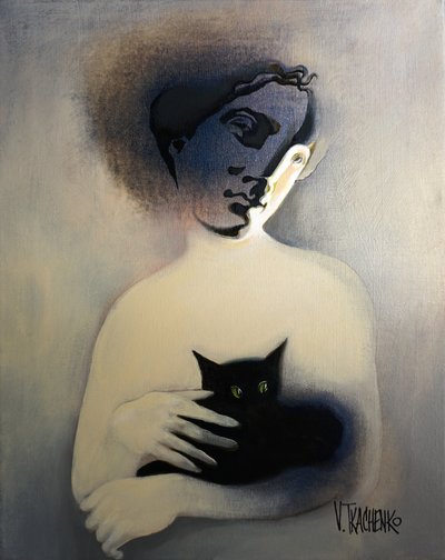 Enigmatic Figure Black Cat by Victor Tkachenko